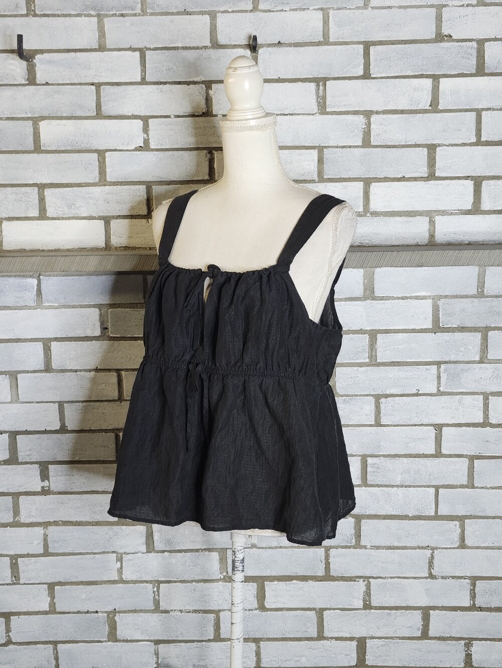• A New Day Black Textured Tie Front Tank Top Blouse Lyocell Blend Women XL